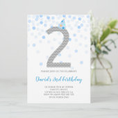 ブルー紙吹雪ボーイパーティー2歳の誕生日 招待状 (スタンド正面)