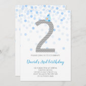 ブルー紙吹雪ボーイパーティー2歳の誕生日 招待状 (正面/裏面)