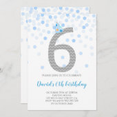 ブルー紙吹雪ボーイパーティー6th誕生日 招待状 (正面/裏面)