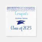 ブルー紙吹雪2025卒業 – おめでとう スタンダードカクテルナプキン (正面)
