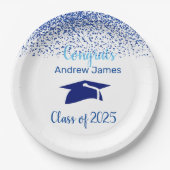 ブルー紙吹雪2025卒業 – おめでとう ペーパープレート (正面)