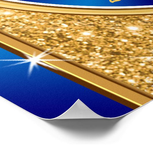 ブルー素晴らしと金ゴールドの応援のポスターパーソナライズされた、 ポスター (角)