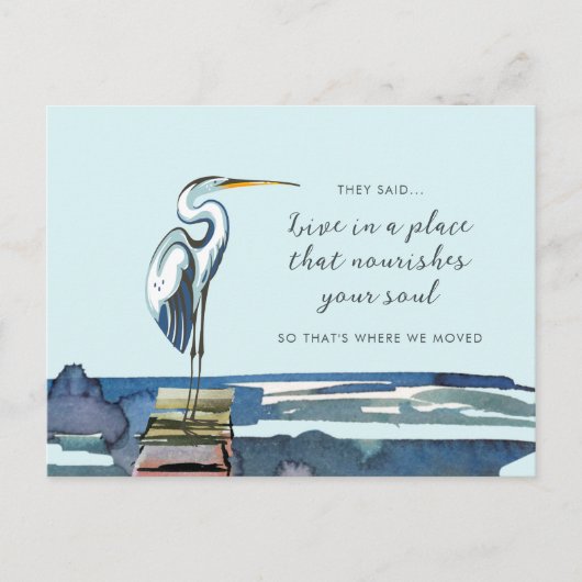 ブルー素晴らしヘロンウォーターフロント新しいアドレス 案内ポストカード (正面)