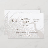 ブルー素晴らしヘロンシルエット素朴な結婚式RSVP 出欠カード (正面/裏面)