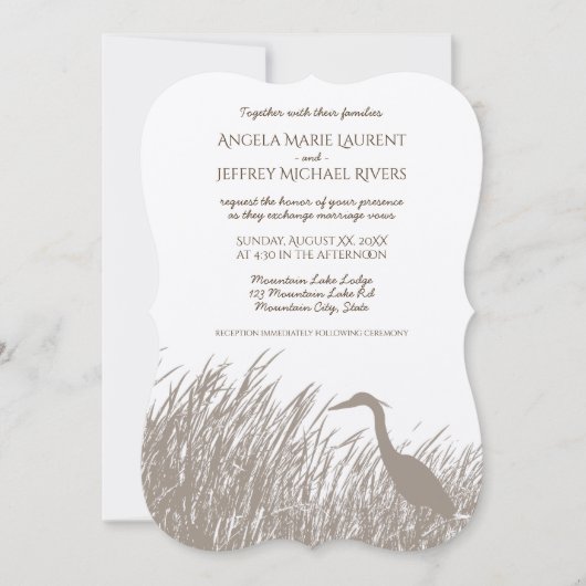 ブルー素晴らしヘロンシルエット素朴結婚性の 招待状 (正面)