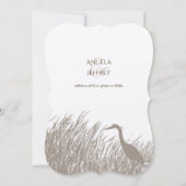 ブルー素晴らしヘロンシルエット素朴結婚性の 招待状 (裏面)