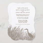 ブルー素晴らしヘロンシルエット素朴結婚性の 招待状 (正面/裏面)