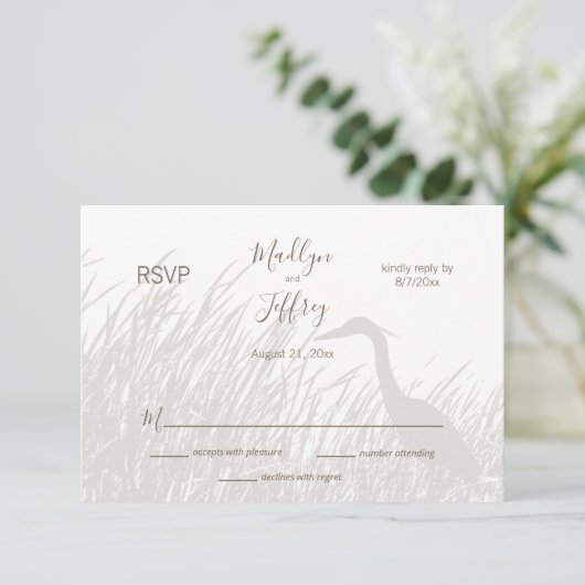 ブルー素晴らしヘロンシルエット結婚カヤーズ 出欠カード (スタンド正面)