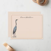 ブルー素晴らしヘロンハンドドローヴィンテージスタイル ノートカード (正面/裏面インサイチュ)