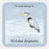 ブルー素晴らしヘロンバード自然アート蔵書票 スクエアシール (正面)
