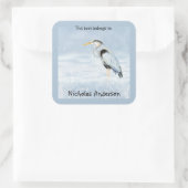 ブルー素晴らしヘロンバード自然アート蔵書票 スクエアシール (バッグ)