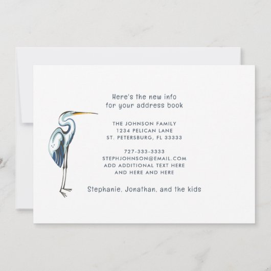 ブルー素晴らしヘロンビーチシーン新しいアドレス 案内状 (裏面)