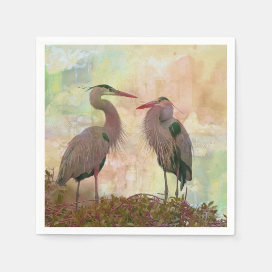 ブルー素晴らしヘロンペアデジタルアートカクテルナプキンス スタンダードカクテルナプキン (正面)