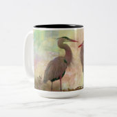 ブルー素晴らしヘロンペアデジタルアートコーヒーマグ ツートーンマグカップ (正面左)