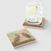 ブルー素晴らしヘロンペアデジタルアートストーンコースター ストーンコースター (横)