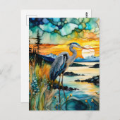 ブルー素晴らしヘロンマウンテンサンライズ ポストカード (正面/裏面)