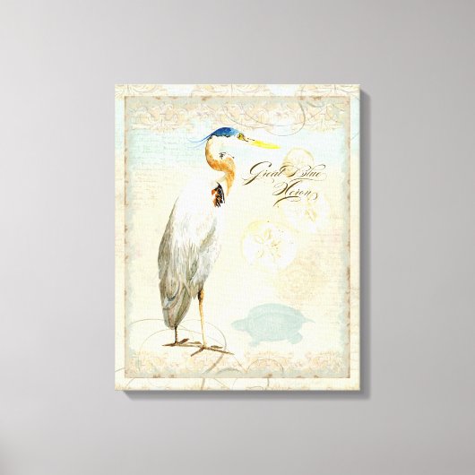 ブルー素晴らしヘロン沿岸ビーチ – 水彩アート キャンバスプリント (正面)