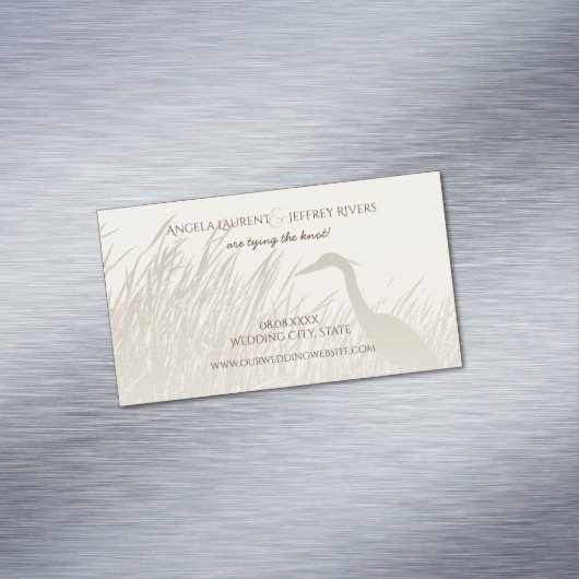 ブルー素晴らしヘロン素朴な結婚式は日付を保存 マグネット名刺 (インサイチュ)