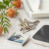 ブルー素晴らしヘロン野生生物湿地バードアート自然 キーホルダー (側面)