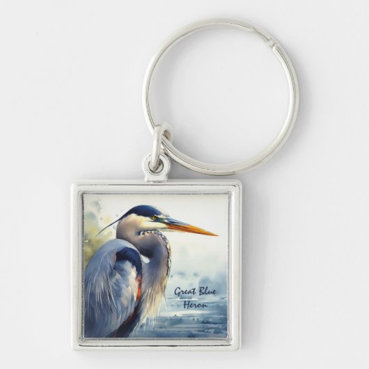 ブルー素晴らしヘロン野生生物湿地バードアート自然 キーホルダー (正面)