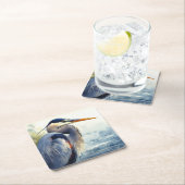 ブルー素晴らしヘロン野生生物湿地バードアート自然 スクエアペーパーコースター (インサイチュ)