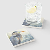 ブルー素晴らしヘロン野生生物湿地バードアート自然 ストーンコースター (横)