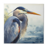 ブルー素晴らしヘロン野生生物湿地バードアート自然 タイル (正面)
