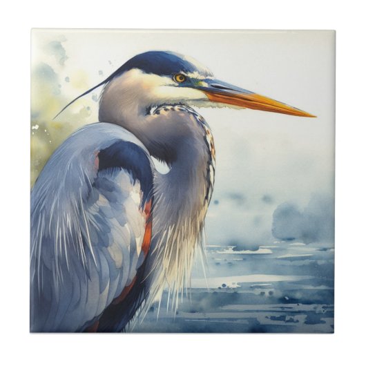 ブルー素晴らしヘロン野生生物湿地バードアート自然 タイル (正面)