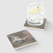 ブルー素晴らしヘロン飛行中 ストーンコースター (横)