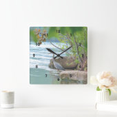 ブルー素晴らしヘロン スクエア壁時計 (ホーム)