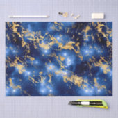 ブルー素晴らしホワイト&金ゴールドマーブル銀河系 薄葉紙 (クラフト)