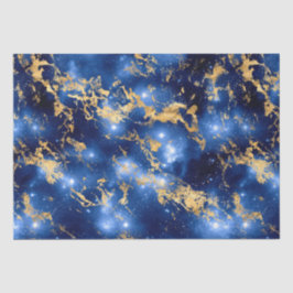 ブルー素晴らしホワイト&金ゴールドマーブル銀河系 薄葉紙