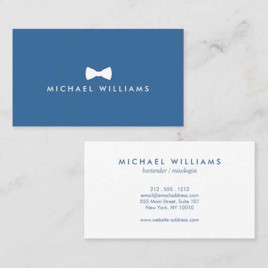 ブルー素朴に洗練されたメンズボウタイロゴ 名刺 (正面/裏面)