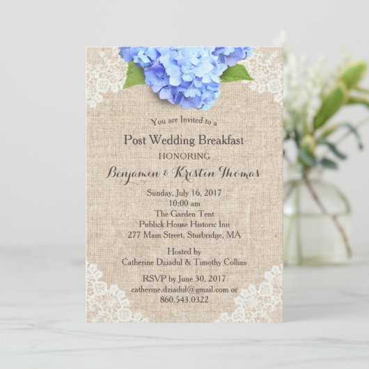 ブルー素朴アジサイ結婚ポスブレックファースト#2 招待状 (スタンド正面)