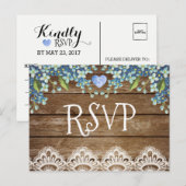ブルー素朴アジサイ&レースRSVPカード インビテーションポストカード (正面/裏面)