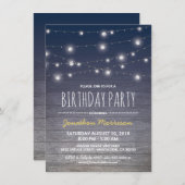 ブルー素朴アダルトメンズ誕生日パーティー 招待状 (正面/裏面)