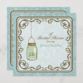 ブルー素朴アンドブラウンメイソンジャーブライダルシャワー 招待状 (正面/裏面)