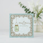 ブルー素朴アンドブラウンメイソンジャーブライダルシャワー 招待状 (スタンド正面)