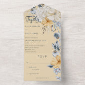 ブルー素朴イエロー&ホワイトフローライエローNoディナー オールインワン招待状 (内側)