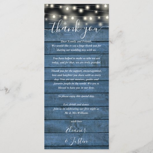 ブルー素朴ウェディングレセプションサンキュー座席表 メニュー (正面)