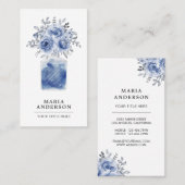 ブルー素朴ウォーターカラーフローラ香水ボトル 名刺 (正面/裏面)