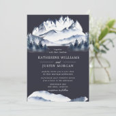 ブルー素朴ウォーターカラーマウンテン結婚式招待状 (スタンド正面)