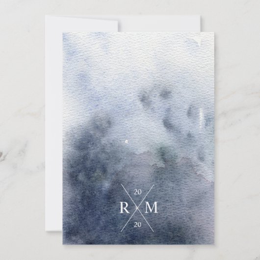 ブルー素朴ウォーターカラーマウンテン結婚式招待状 (裏面)