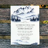 ブルー素朴ウォーターカラーマウンテン結婚式招待状