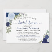 ブルー素朴ウォーター色フローラシックブライダルシャワー 招待状 (正面)