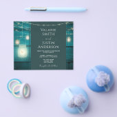 ブルー素朴ウッドとジャールライト結婚式招待状 チラシ (シングル)