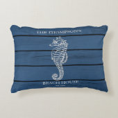 ブルー素朴ウッドシーホースライトハウスビーチハウス アクセントクッション (正面)