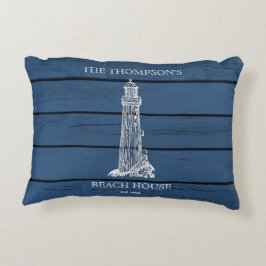 ブルー素朴ウッドシーホースライトハウスビーチハウス アクセントクッション