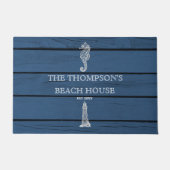 ブルー素朴ウッドシーホースライトハウスビーチハウス ドアマット (正面)