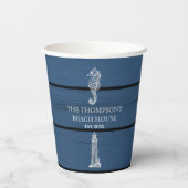 ブルー素朴ウッドシーホースライトハウスビーチハウス 紙コップ (裏面)